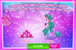Size: 1962x1297 | Tagged: safe, imported from derpibooru, merpony, advertisement, costs real money, english, female, gameloft, gem, jewel, jewelry, mare, mobile game, my little pony: magic princess, necklace, numbers, official, sale, solo, text
