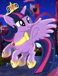 Size: 614x807 | Tagged: safe, imported from derpibooru, twilight sparkle, alicorn, magical mystery cure, 2013, anniversary, beautiful, big crown thingy, commercial, coronation, cropped, crown, crystal princess celebration, cute, element of magic, flying, happy, hoof shoes, i love when you comb my hair, jewelry, let's fly to the castle, magical mystery cure tenth anniversary, necklace, pretty, princess shoes, real life background, regalia, sparkles, sparkling, twiabetes, twilight sparkle (alicorn)