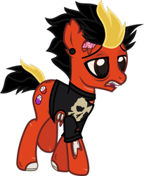 Size: 997x1216 | Tagged: safe, artist:lightningbolt, derpibooru exclusive, imported from derpibooru, earth pony, pony, undead, zombie, zombie pony, .svg available, bags under eyes, bloodshot eyes, bone, brain, chipped tooth, clothes, colored pupils, dyed mane, dyed tail, ear piercing, gauges, jaime preciado, lidded eyes, male, messy mane, open mouth, organs, piercing, ponified, ribs, scar, short tail, show accurate, simple background, solo, stallion, stitches, svg, tail, torn clothes, torn ear, transparent background, vector, walking