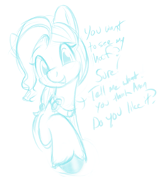 Size: 1029x1139 | Tagged: safe, anonymous artist, imported from derpibooru, earth pony, pony, cute, dialogue, g5, jazz hooves, jazzibetes, looking at you, sketch, solo, talking to viewer