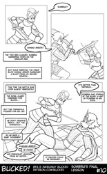 Size: 634x1024 | Tagged: safe, artist:bucked, imported from derpibooru, king sombra, shining armor, anthro, shadow pony, unicorn, comic:sombra's final lesson, armor, combat, lineart, sword, weapon