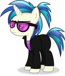 Size: 2973x3444 | Tagged: safe, artist:anime-equestria, imported from derpibooru, dj pon-3, vinyl scratch, unicorn, alternate hairstyle, clothes, female, horn, mare, ponytail, simple background, solo, sunglasses, transparent background, vector