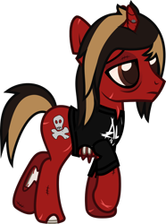 Size: 892x1198 | Tagged: safe, artist:lightningbolt, derpibooru exclusive, imported from derpibooru, pony, undead, unicorn, zombie, zombie pony, .svg available, all time low, bags under eyes, bloodshot eyes, bone, broken horn, clothes, dyed mane, dyed tail, horn, jack barakat, lidded eyes, male, ponified, scar, screw, shirt, simple background, solo, stallion, stitches, svg, t-shirt, tail, torn clothes, torn ear, transparent background, vector