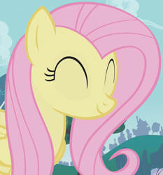 Size: 599x644 | Tagged: safe, imported from derpibooru, screencap, fluttershy, pegasus, pony, dragonshy, season 1, ^^, cropped, cute, eyes closed, female, hnnng, mare, shyabetes, smiling, solo