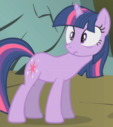 Size: 746x831 | Tagged: safe, imported from derpibooru, screencap, twilight sparkle, pony, unicorn, dragonshy, season 1, cropped, female, frown, looking at something, mare, unicorn twilight