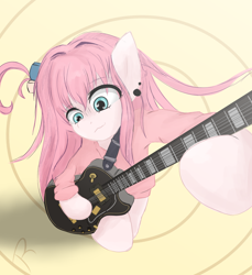 Size: 1080x1180 | Tagged: safe, artist:reinbou, imported from derpibooru, earth pony, pony, 1957 les paul custom reissue, anime, bocchi the rock!, electric guitar, guitar, hitori gotou, les paul, light, musical instrument, ponified, simple background, solo