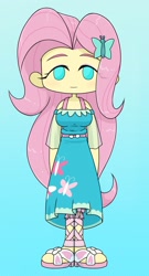 Size: 1006x1862 | Tagged: safe, artist:batipin, imported from derpibooru, fluttershy, equestria girls, breasts, chibi, clothes, looking at you, no nose, no pupils, shoes, solo