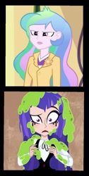 Size: 667x1328 | Tagged: safe, artist:carlosuriel13, imported from derpibooru, princess celestia, equestria girls, celestia is not amused, dc comics, dc superhero girls, dirty, principal celestia, unamused, zatanna, zee zatara