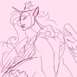 Size: 540x540 | Tagged: safe, artist:rareapples, imported from derpibooru, princess cadance, alicorn, 2d, curly hair, digital art, female, folded wings, horn, long hair, looking back, mare, sketch, smiling, solo, wings