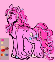Size: 400x449 | Tagged: safe, artist:rareapples, imported from derpibooru, pinkie pie, earth pony, pony, 2d, colored, digital art, female, fetlock tuft, mare, redesign, reference sheet, sketch, smiling, solo, unshorn fetlocks