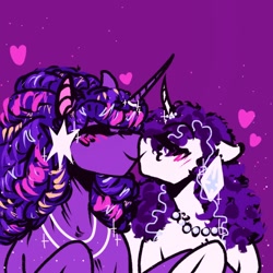 Size: 540x540 | Tagged: safe, artist:rareapples, imported from derpibooru, oc, oc only, pony, unicorn, 2d, colored, digital art, duo, female, happy, heart, horn, kissing, looking at each other, looking at someone, love, mare, nuzzling, shipping, smiling, smiling at each other, unicorn oc