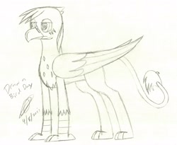 Size: 2659x2181 | Tagged: safe, artist:darthalex70, imported from derpibooru, oc, oc only, oc:duskclaw, griffon, english, fallout equestria:all things unequal (pathfinder), griffon oc, signature, sketch, solo, writing