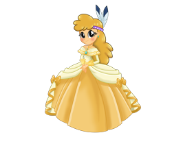 Size: 4093x3494 | Tagged: safe, artist:rainshadow, imported from derpibooru, little strongheart, human, equestria girls, clothes, disney princess, dress, ear piercing, equestria girls-ified, female, gown, jewelry, looking at you, piercing, pocahontas, princess costume, simple background, smiling, solo, transparent background