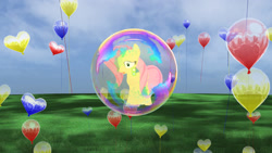 Size: 1192x670 | Tagged: safe, artist:tedster7800, imported from derpibooru, fluttershy, pegasus, pony, 3d, balloon, bubble, female, fluttershy trapped in a bubble, in bubble, sky, soap bubble, solo, trap (device), trapped