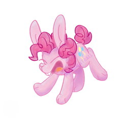 Size: 1500x1400 | Tagged: safe, artist:spiciemeatbale, imported from derpibooru, pinkie pie, rabbit, bunnified, bunny pie, easter, eyes closed, female, holiday, open mouth, open smile, simple background, sketch, smiling, solo, species swap, white background