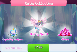 Size: 1268x860 | Tagged: safe, imported from derpibooru, princess flurry heart, alicorn, pony, bundle, bush, costs real money, diaper, english, female, filly, foal, gameloft, gem, horn, mare, mobile game, my little pony: magic princess, numbers, official, sale, solo, spread wings, text, wings