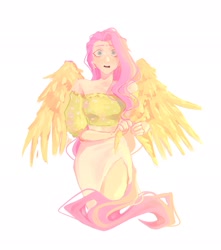 Size: 1807x2048 | Tagged: safe, artist:la_ma_grama, imported from derpibooru, fluttershy, human, female, humanized, simple background, solo, white background, winged humanization, wings