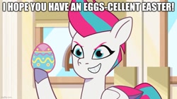 Size: 889x499 | Tagged: safe, edit, edited screencap, imported from derpibooru, screencap, zipp storm, pegasus, pony, spoiler:g5, spoiler:my little pony: tell your tale, spoiler:tyts01e48, caption, easter egg, egg pun, female, g5, image macro, mare, my little pony: tell your tale, pun, solo, text, the hunt for eggmund bunny