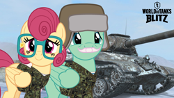 Size: 1920x1080 | Tagged: safe, artist:dashiesparkle, artist:edy_january, imported from derpibooru, gentle breeze, posey shy, pegasus, pony, clothes, eastern front, female, glasses, hat, husband and wife, is-3, male, military, military uniform, russia, russian army, soldier, soldier pony, spetsnaz, tank (vehicle), uniform, ushanka, vector used, winter, world of tanks, world of tanks blitz