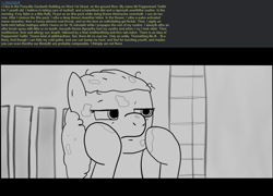 Size: 1104x794 | Tagged: safe, artist:zan logemlor, imported from derpibooru, twist, earth pony, pony, american psycho, female, filly, foal, greentext, patrick bateman, solo, text