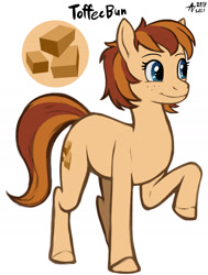 Size: 1400x1850 | Tagged: safe, artist:a0iisa, imported from derpibooru, imported from ponybooru, oc, oc only, oc:toffee bun, earth pony, pony, blue eyes, colored sketch, female, freckles, mare, simple background, sketch, solo, toffee (candy), white background