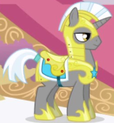 Size: 249x268 | Tagged: safe, imported from derpibooru, screencap, pony, unicorn, season 1, season 2, armor, background character, background pony, cropped, helmet, horn, intro, male, royal guard, solo, stallion, unicorn royal guard