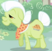 Size: 201x200 | Tagged: safe, imported from derpibooru, screencap, granny smith, earth pony, pony, season 1, season 2, clothes, cropped, female, intro, mare, scarf, solo