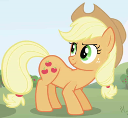 Size: 784x721 | Tagged: safe, imported from derpibooru, screencap, applejack, earth pony, pony, season 1, season 2, applejack's hat, cowboy hat, cropped, female, hat, intro, mare, solo