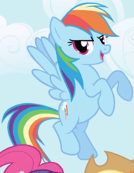 Size: 417x536 | Tagged: safe, imported from derpibooru, screencap, rainbow dash, pegasus, pony, season 1, season 2, cropped, female, flying, intro, mare, solo focus, spread wings, wings