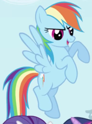 Size: 385x520 | Tagged: safe, imported from derpibooru, screencap, rainbow dash, pegasus, pony, season 1, season 2, cropped, female, flying, intro, mare, solo focus, spread wings, wings