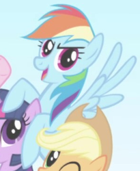Size: 298x364 | Tagged: safe, imported from derpibooru, screencap, rainbow dash, pegasus, pony, season 1, season 2, cropped, female, flying, intro, mare, solo focus, spread wings, wings