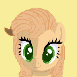 Size: 720x720 | Tagged: safe, artist:fluffymarsh, imported from derpibooru, oc, oc only, oc:calamityy, bust, cute, green eyes, implied pegasus, pixel art, pixelated, portrait, simple background, smiling