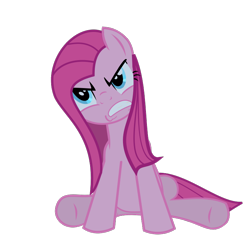 Size: 752x752 | Tagged: safe, artist:retroponybro, imported from derpibooru, pinkie pie, earth pony, party of one, angry, base used, blue eyes, colored lineart, ears up, eyelashes, female, full body, gritted teeth, long mane, long tail, pinkamena diane pie, simple background, sitting, solo, tail, teeth, three quarter view, transparent background, vector