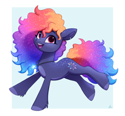 Size: 1446x1340 | Tagged: safe, artist:luminousdazzle, imported from derpibooru, oc, oc only, oc:polaris, earth pony, pony, back freckles, curly mane, ear piercing, earring, earth pony oc, ethereal mane, female, freckles, galaxy mane, happy, jewelry, long mane, mare, necklace, open mouth, open smile, piercing, simple background, smiling, solo, starry mane