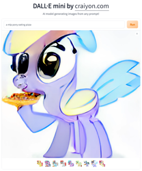 Size: 768x924 | Tagged: safe, imported from derpibooru, pony, female, food, hoof hold, machine learning generated, pizza, raised hoof, solo, wat