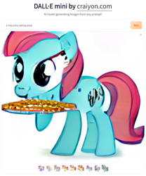 Size: 768x924 | Tagged: safe, imported from derpibooru, pony, female, food, hoof hold, machine learning generated, pizza, raised hoof, solo, wat