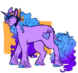 Size: 540x503 | Tagged: safe, artist:rareapples, imported from derpibooru, izzy moonbow, pony, unicorn, 2d, digital art, female, g5, happy, horn, long hair, long mane, mare, redesign, simple background, sketch, smiling, solo, standing