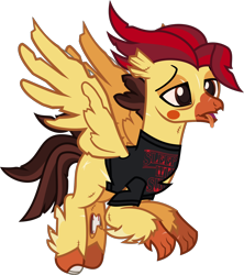 Size: 1440x1619 | Tagged: safe, artist:lightningbolt, derpibooru exclusive, imported from derpibooru, classical hippogriff, hippogriff, pony, undead, zombie, .svg available, bags under eyes, beak, bloodshot eyes, bone, broken beak, claws, clothes, facial markings, flying, hooves, lidded eyes, male, nick martin, ponified, scar, simple background, sleeping with sirens, solo, spread wings, stitches, svg, talons, tattered, tongue out, torn clothes, torn ear, transparent background, vector, wings