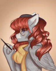 Size: 1500x1907 | Tagged: safe, artist:novadraws19205, imported from derpibooru, oc, oc only, pegasus, pony, beret, glasses, hat, magnetic hooves, paintbrush, solo, underhoof