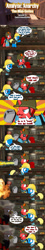 Size: 1024x5715 | Tagged: safe, artist:jasperpie, imported from derpibooru, oc, oc:finn the pony, oc:jasper pie, oc:silver quill, coaltown, comic, energy beam, fez, hat, helmet, pun, team fortress 2, tf2 analysis anarchy, toaster