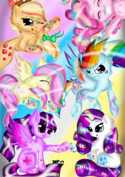 Size: 752x1063 | Tagged: safe, artist:adishu, imported from derpibooru, applejack, fluttershy, pinkie pie, rainbow dash, rarity, twilight sparkle, alicorn, earth pony, pegasus, unicorn, mane six, rainbow power, simple background, twilight sparkle (alicorn)