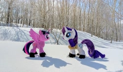 Size: 2048x1199 | Tagged: safe, imported from derpibooru, photographer:pakapaka1993, rarity, twilight sparkle, pony, irl, japan, photo, plushie, snow