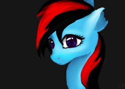 Size: 960x685 | Tagged: safe, artist:minckies, imported from derpibooru, oc, oc:starburst, earth pony, pony, black background, bust, earth pony oc, female, mare, simple background, solo, torn ear