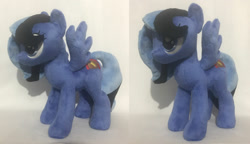 Size: 1024x591 | Tagged: safe, artist:starfulstitches, imported from derpibooru, oc, oc:midnight song, pegasus, pony, female, mare, photo, plushie, solo, spread wings, wings