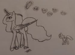 Size: 2357x1731 | Tagged: safe, artist:those kids in the corner, imported from derpibooru, princess celestia, twilight sparkle, alicorn, pony, unicorn, female, filly, filly twilight sparkle, foal, following, jewelry, magic, old art, regalia, smiling, telekinesis, traditional art, younger