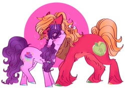 Size: 540x382 | Tagged: safe, artist:rareapples, imported from derpibooru, big macintosh, sugar belle, earth pony, pony, 2d, digital art, duo, female, love, male, mare, nuzzling, shipping, simple background, smiling, straight, sugarmac