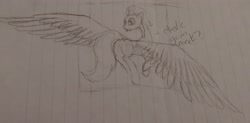 Size: 3290x1623 | Tagged: safe, artist:those kids in the corner, imported from derpibooru, spitfire, pegasus, pony, female, mare, old art, sketch, spread wings, tongue out, traditional art, wings