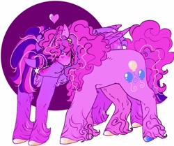 Size: 540x451 | Tagged: safe, artist:rareapples, imported from derpibooru, pinkie pie, twilight sparkle, alicorn, earth pony, pony, 2d, digital art, duo, ear piercing, earring, female, fluffy, jewelry, long hair, long mane, mare, piercing, smiling, twilight sparkle (alicorn)