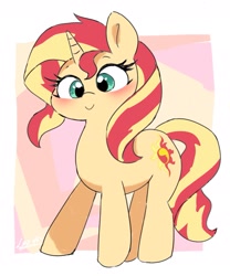 Size: 1691x2037 | Tagged: safe, artist:leo19969525, imported from derpibooru, sunset shimmer, pony, unicorn, blushing, cute, female, mare, shimmerbetes, smiling, solo