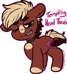 Size: 1209x1337 | Tagged: safe, artist:sexygoatgod, imported from derpibooru, oc, oc only, oc:tempting heartthrob, earth pony, pony, adoptable, chibi, collar, dog collar, male, simple background, solo, stallion, transparent background